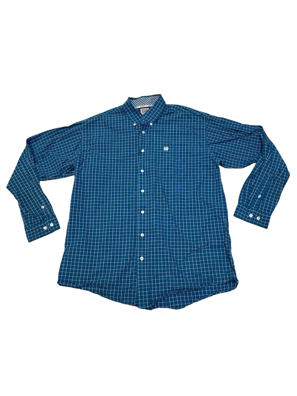 Cinch Men’s Blue White Plaid Button Classic Long Sleeve Western Shirt Large
